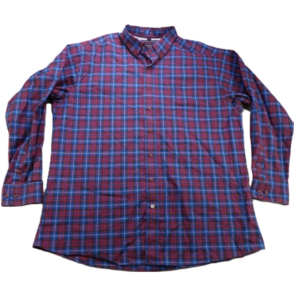 Ariat Pro Series Karlo Plaid Shirt Men XXL Blue Red Long Sleeve Button Down Work